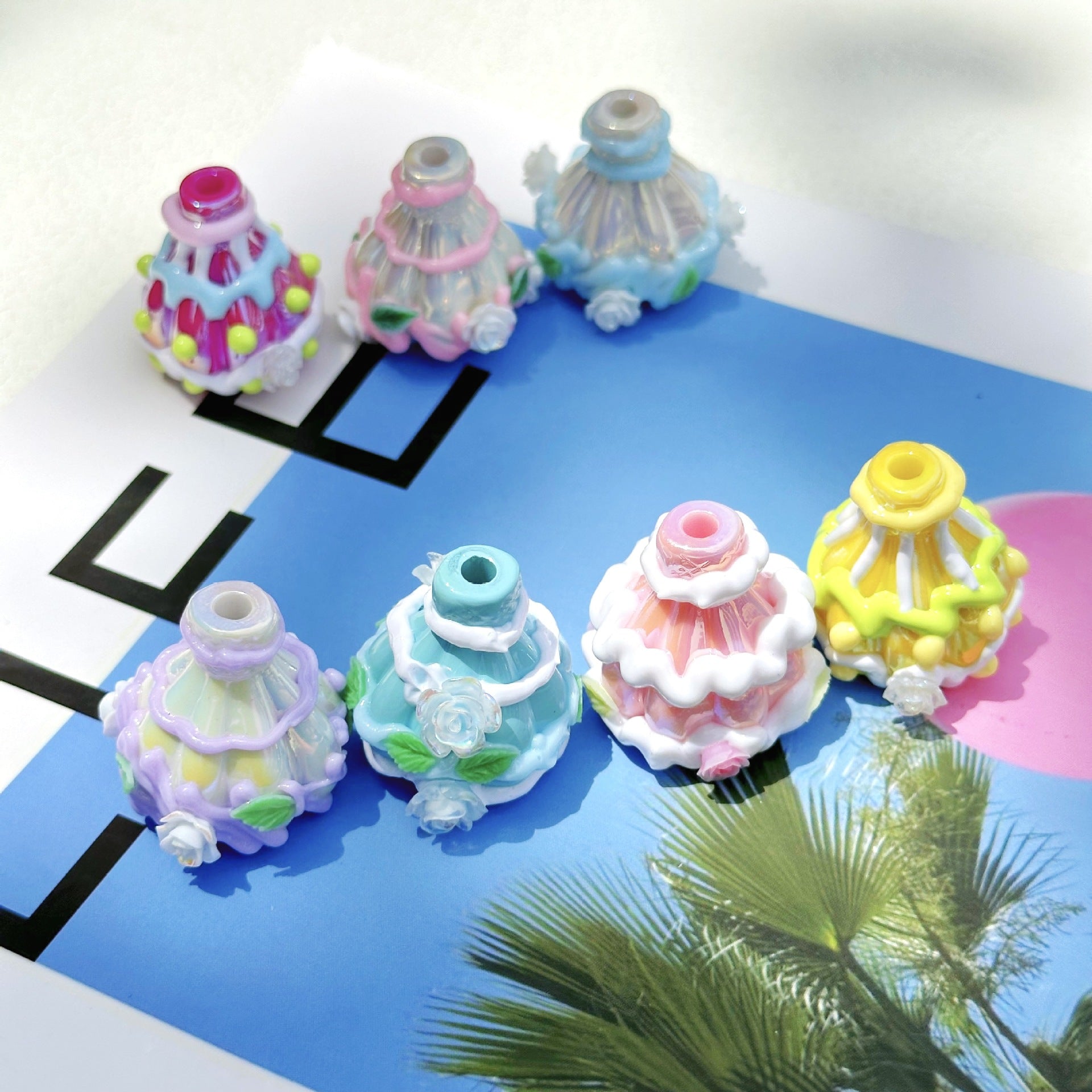 Wholesale 5pcs 3mm Flower Cream Hot Air Balloon Hand-painted Beads